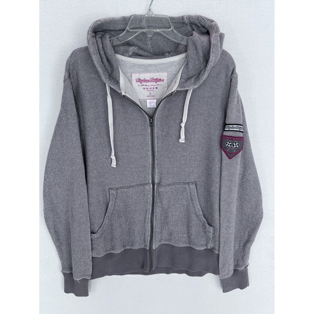 Troy Lee Designs Zip Up Hoodie Mens‎ L Gray Cotton Racing Patch Full Zip